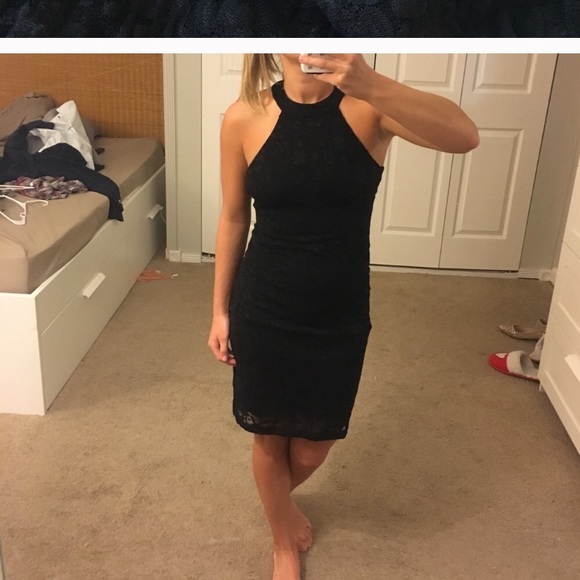 Moda International Dresses & Skirts - NWT Black high neck lace bodycon dress